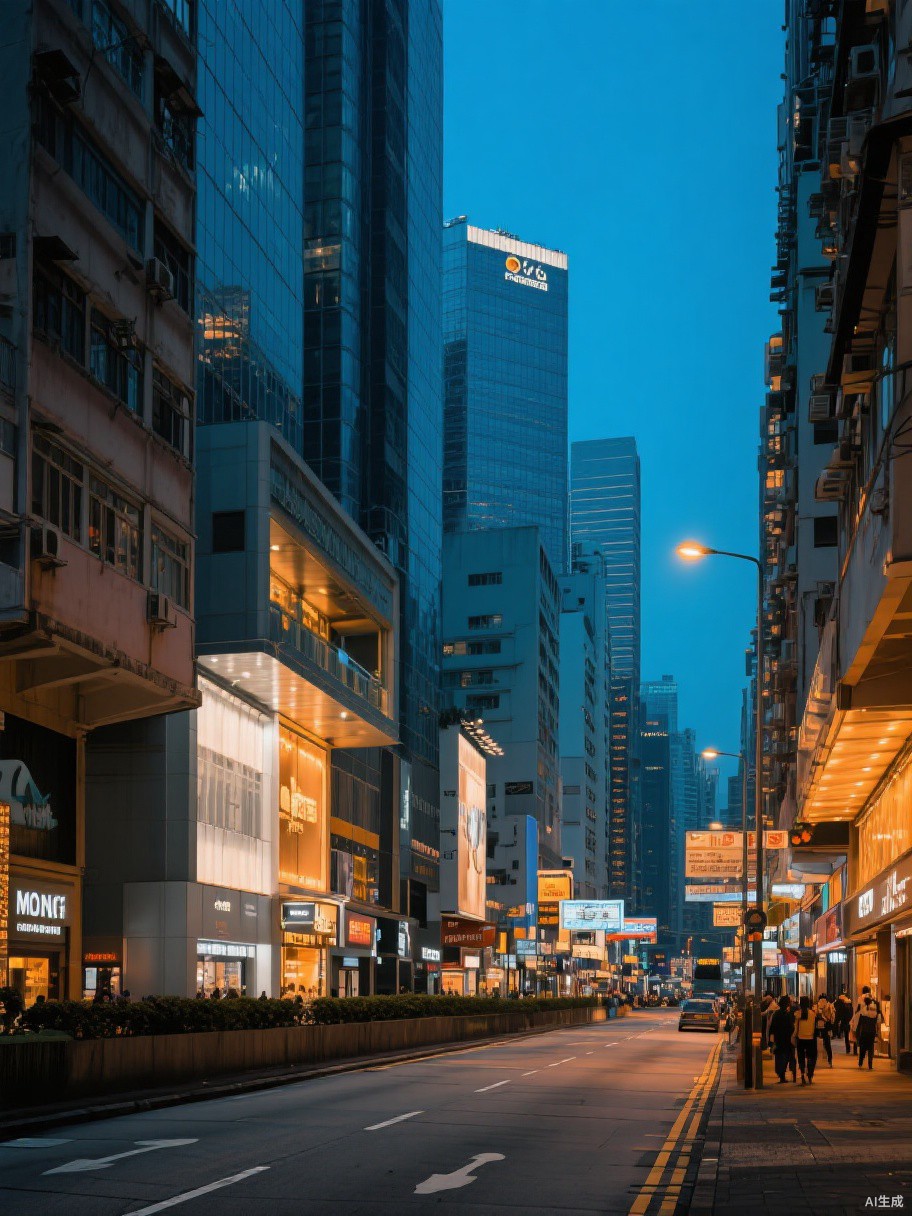 Mong Kok, Hong Kong urban streetscape at blue hour